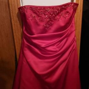 Red strapless bridesmaid dress